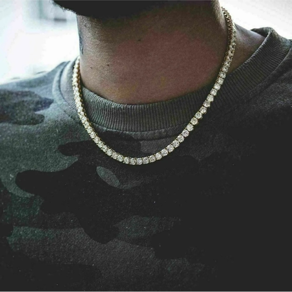Real Moissanite Tennis Chain 925 Solid Silver 18” Choker - Picture 2 of 4